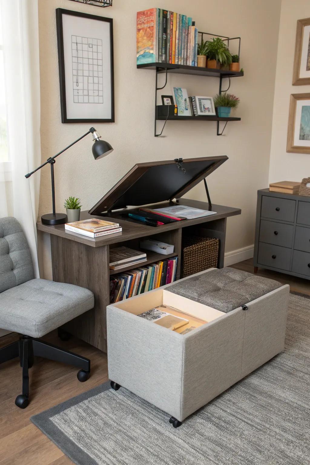 A practical study room with multifunctional furniture.