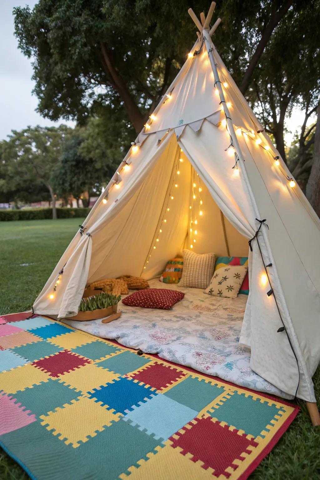 Foam tiles create a safe play area for children.