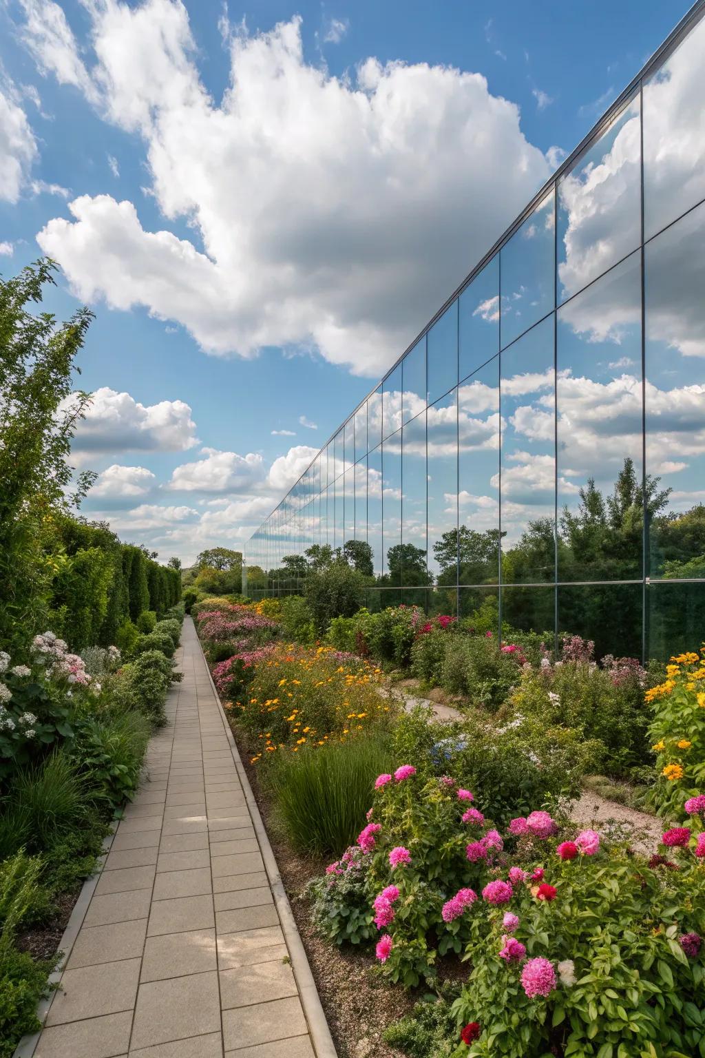 Mirrored surfaces can transform a garden by creating an illusion of space.