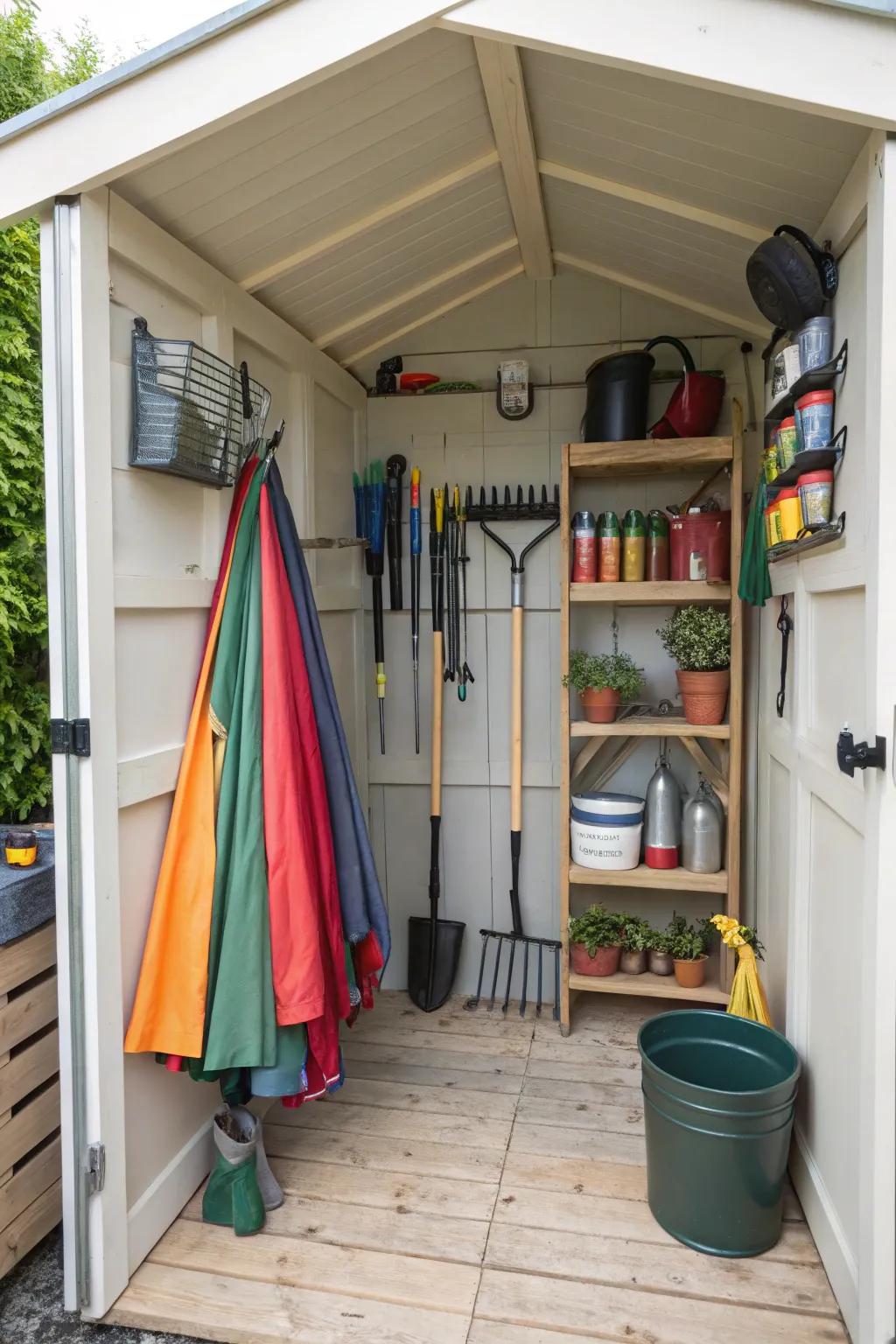 Garden shed providing excellent protection for umbrellas.