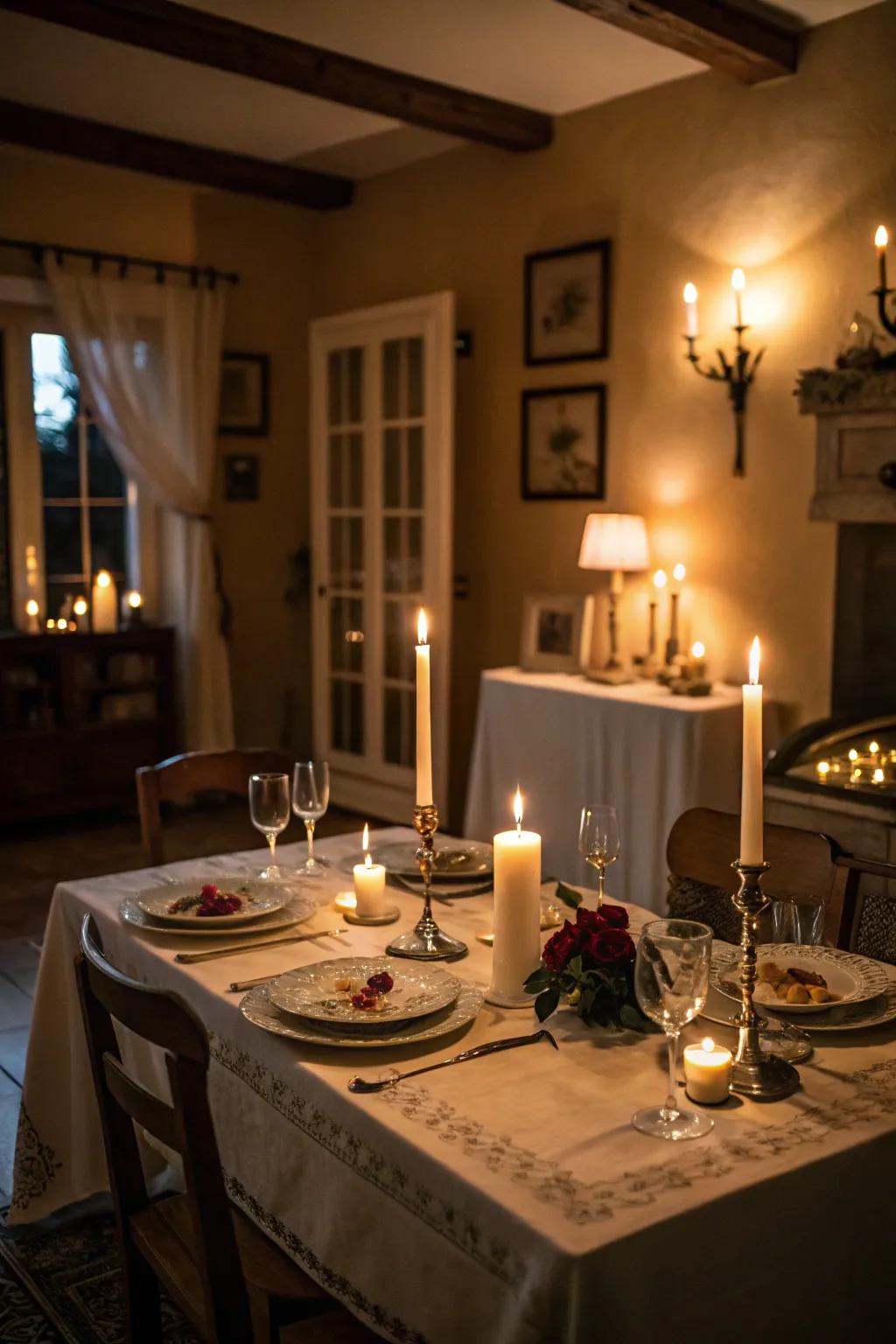 Candlelight transforms the space into a magical haven.