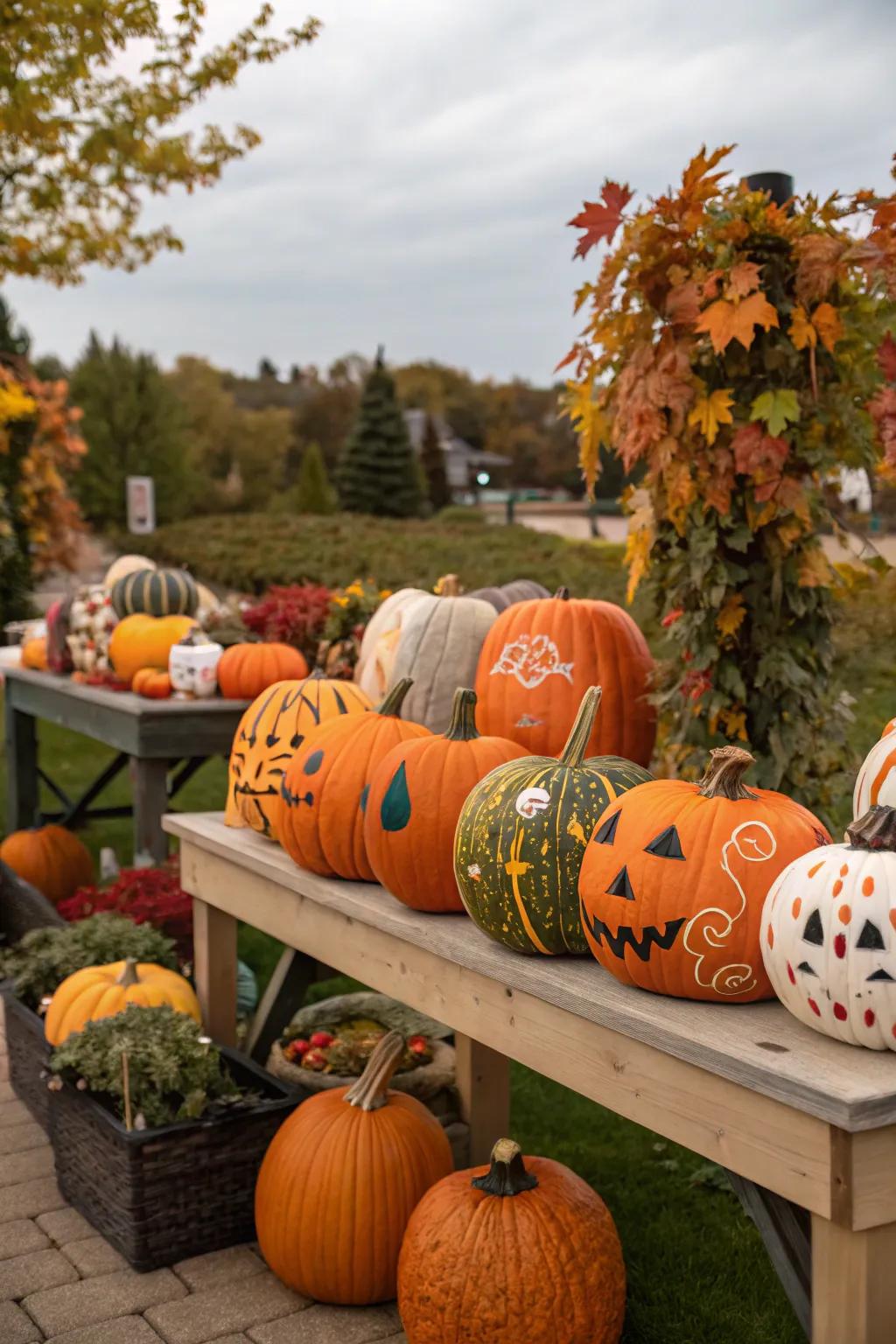 A display of decorated pumpkins sparks creativity.