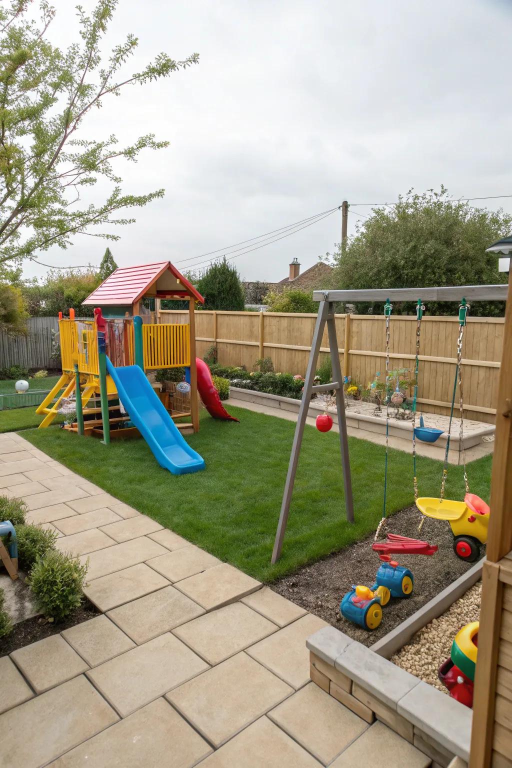 Children’s play areas add fun and function to family backyards.