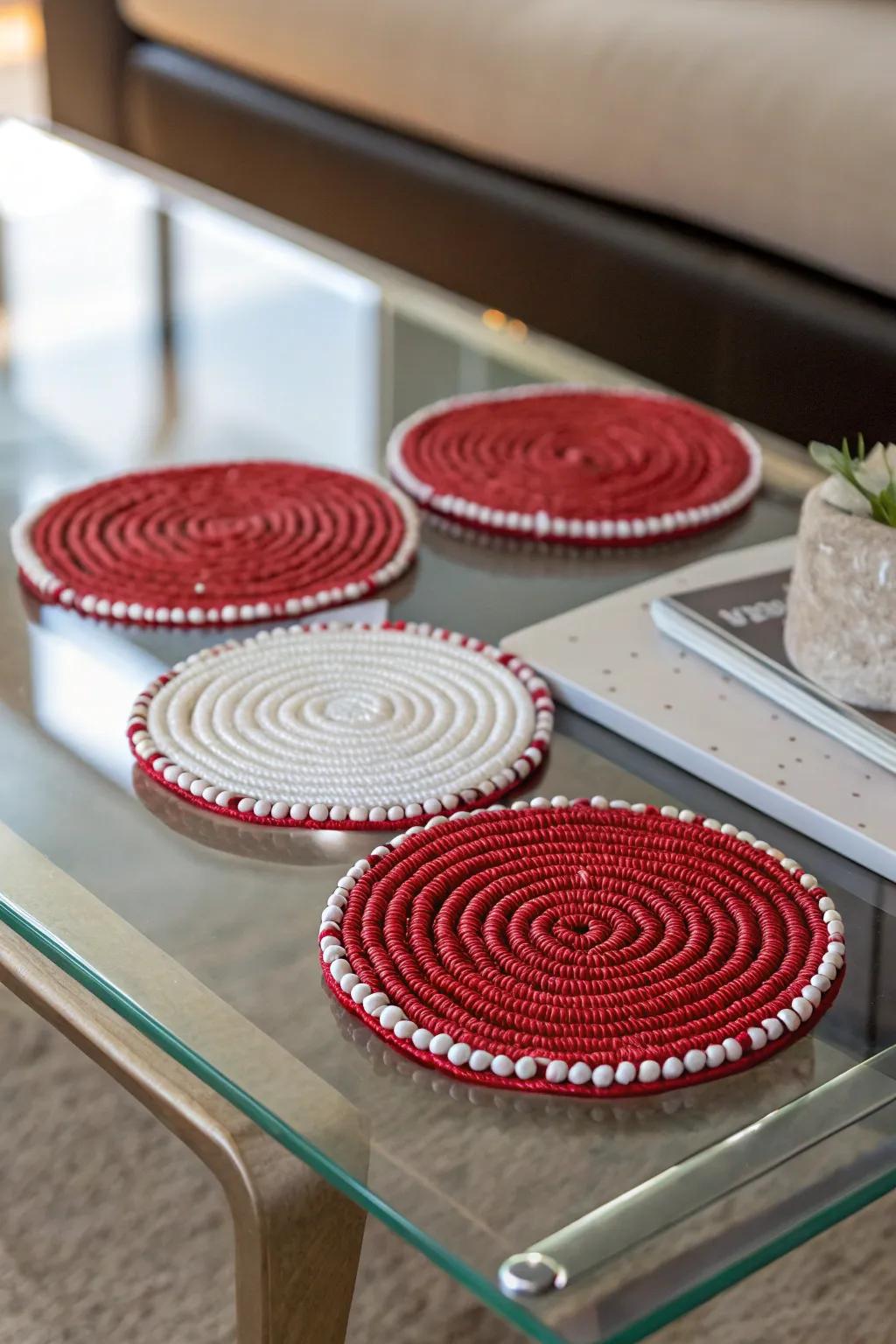 Combine function and style with beaded coasters.