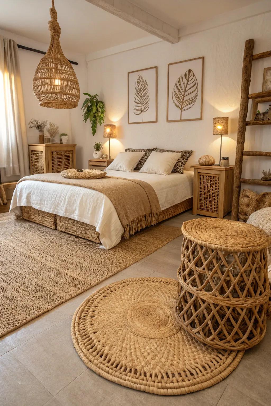 Natural textures add depth to this rustic bedroom.