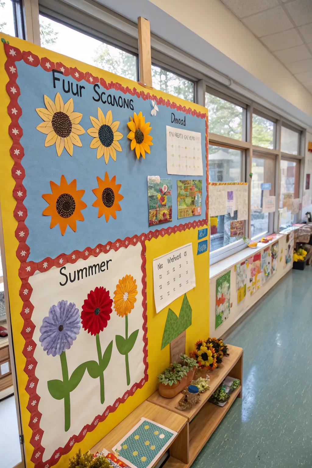 A seasonal-themed bulletin board capturing nature's changes.