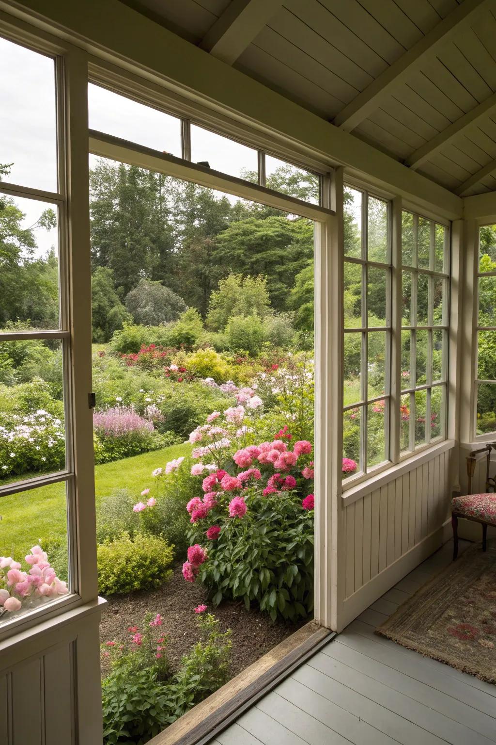 Garden views enhance the serenity of your bunkhouse.