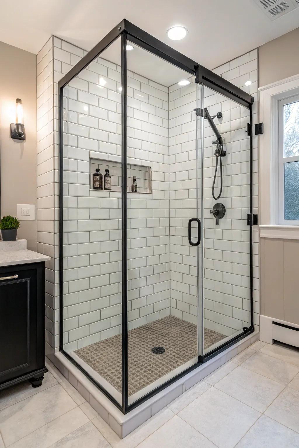 Black frames add sophistication and contrast to this shower design.