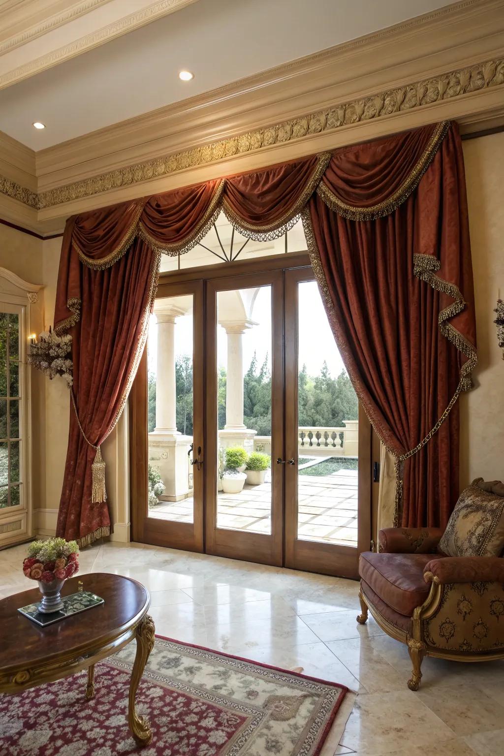 Velvet drapes add a touch of luxury.