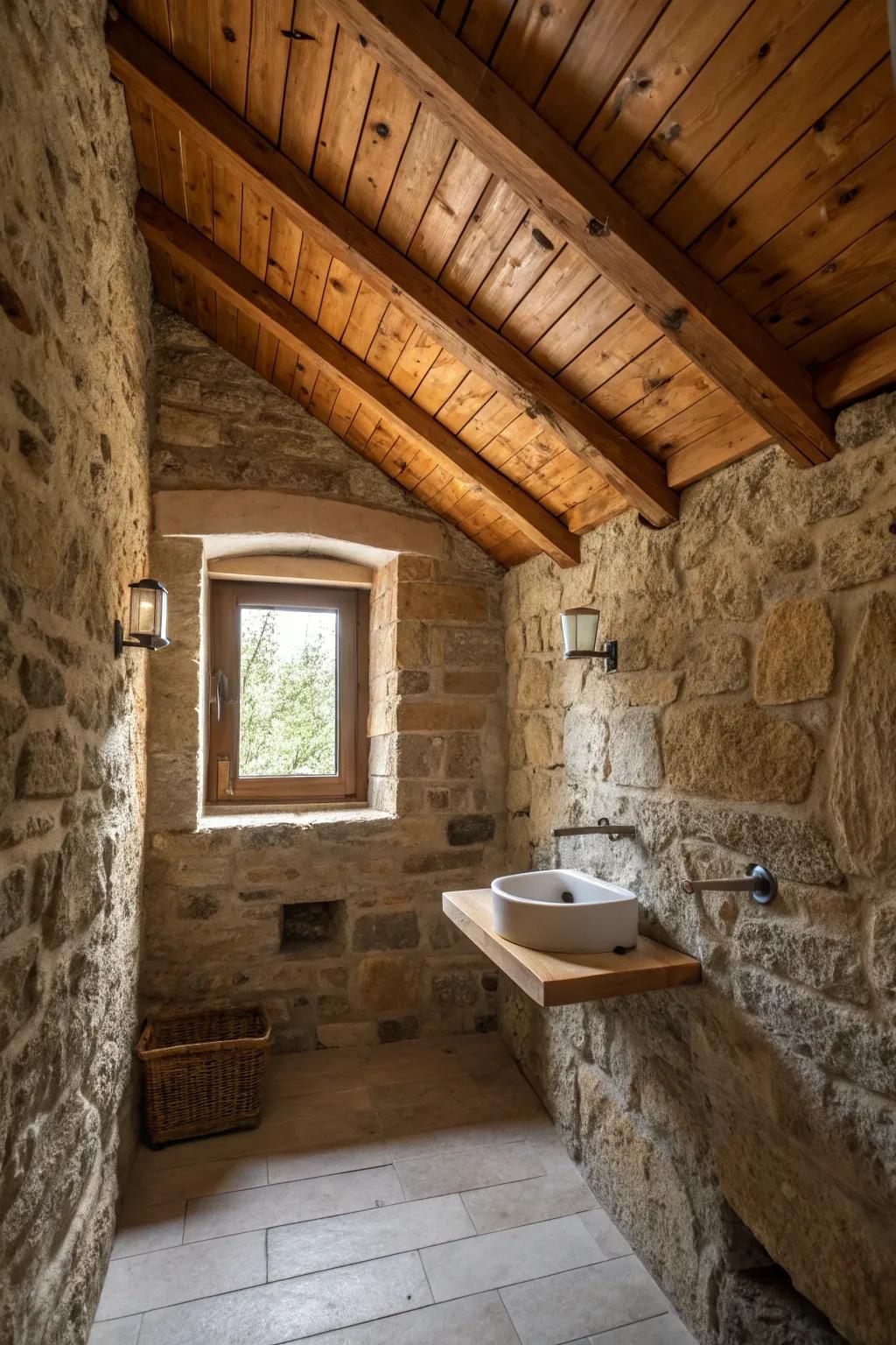 Wood and stone create a rustic yet luxurious retreat.