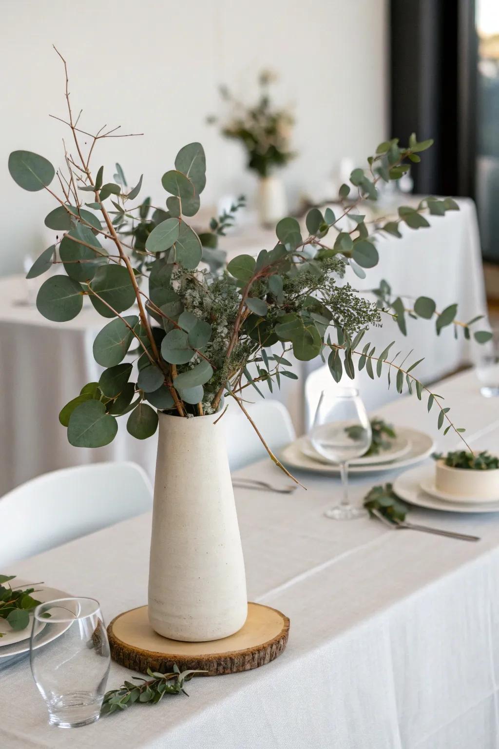 Eucalyptus sprigs add a fresh and aromatic touch to any table.