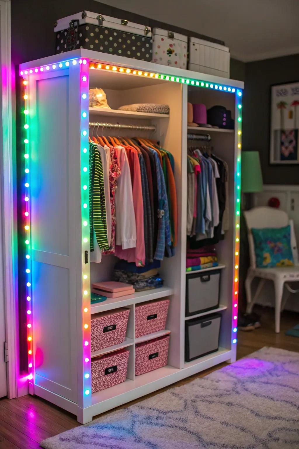 Colorful LED lights add a personal touch.