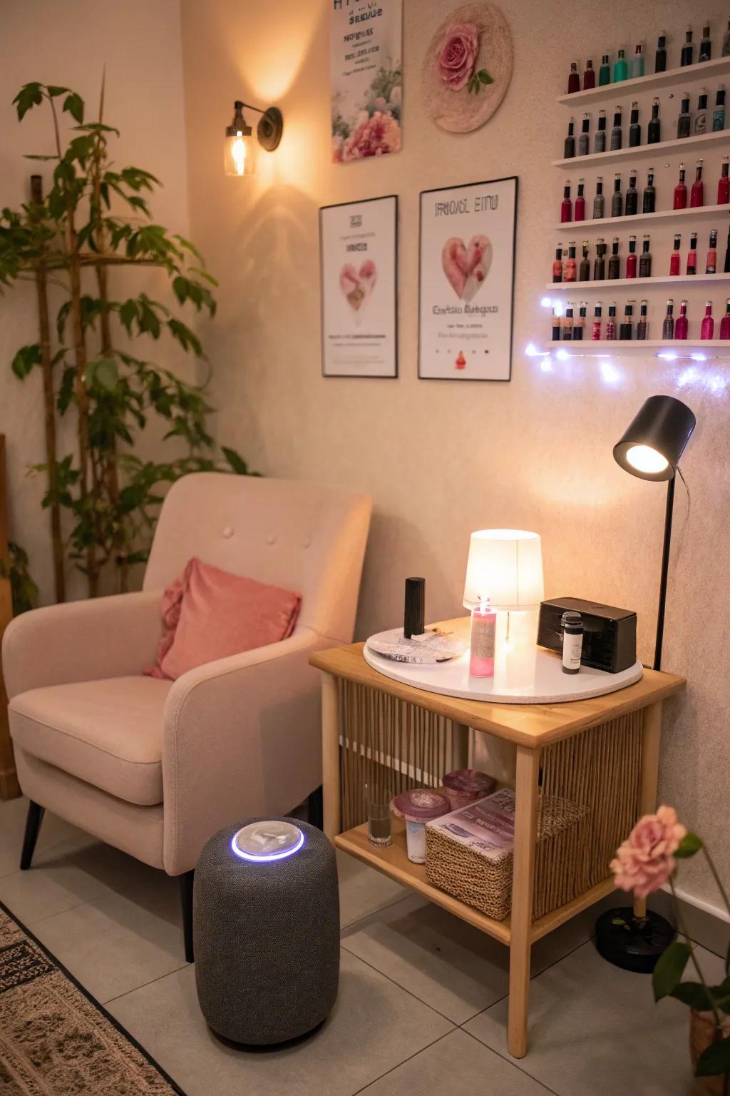 Soothing sounds for a calm and inviting nail room.