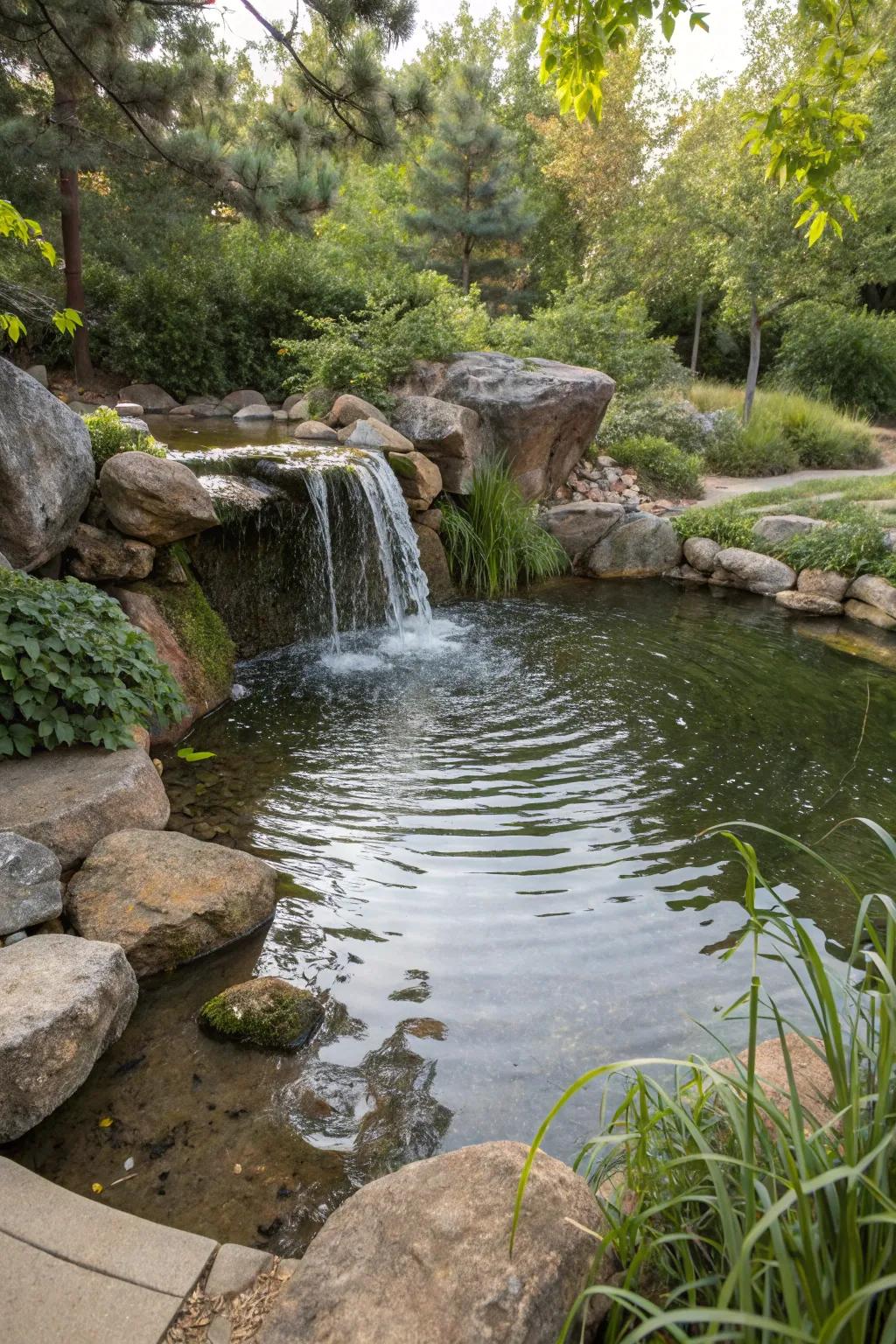 A miniature mountain stream brings nature's tranquility to your yard.