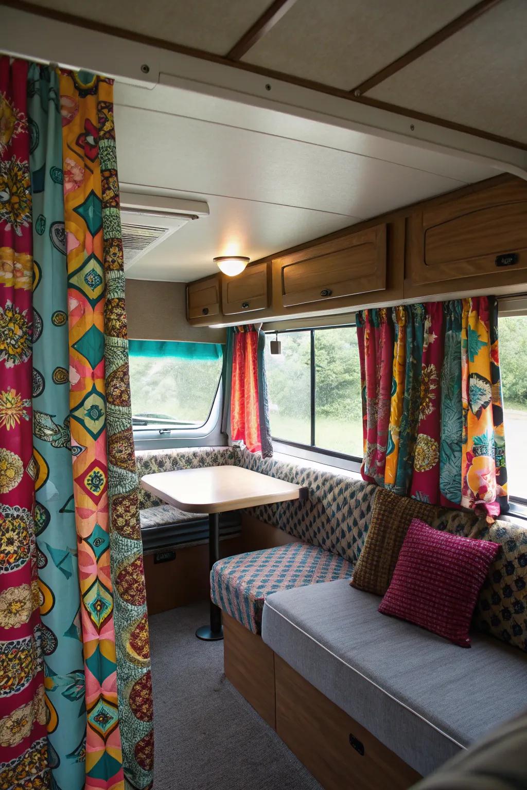 Curtains add both privacy and style to your RV's interior.