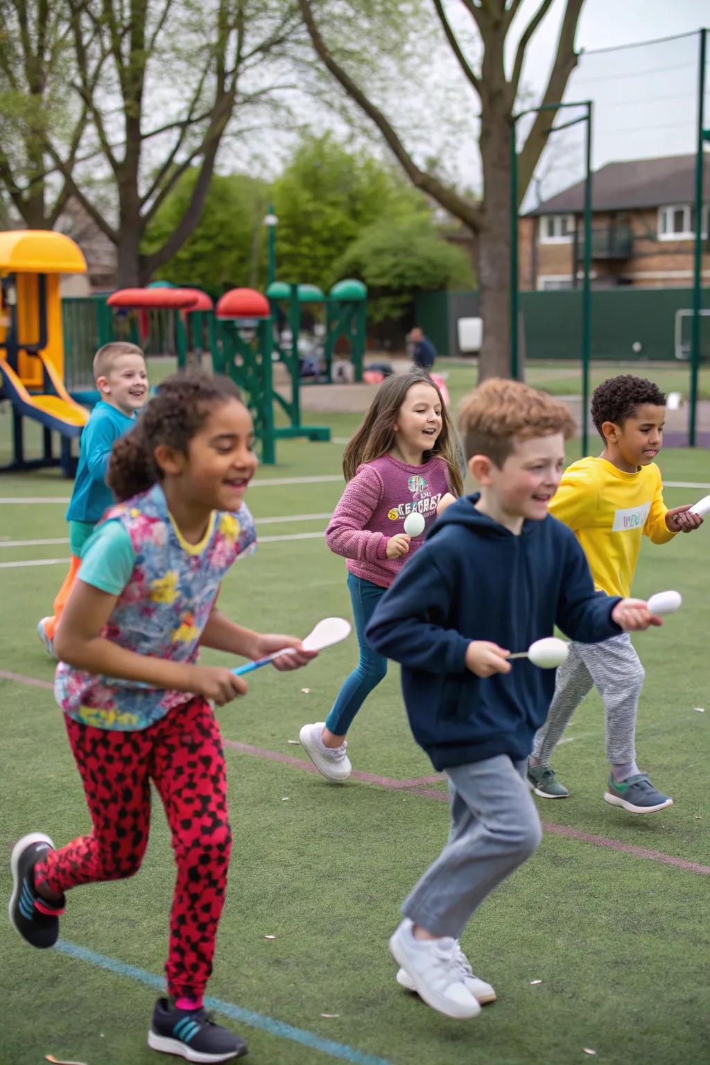 Classic fun with an egg and spoon relay race
