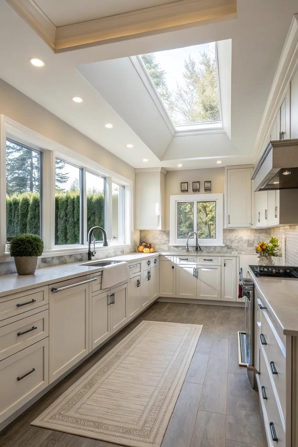 A soffit offers a neat and structured look for high kitchens.