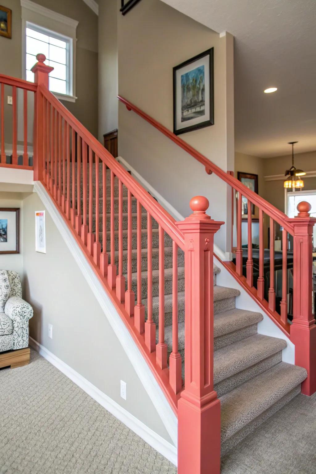 Bold colors make the railing a striking focal point.