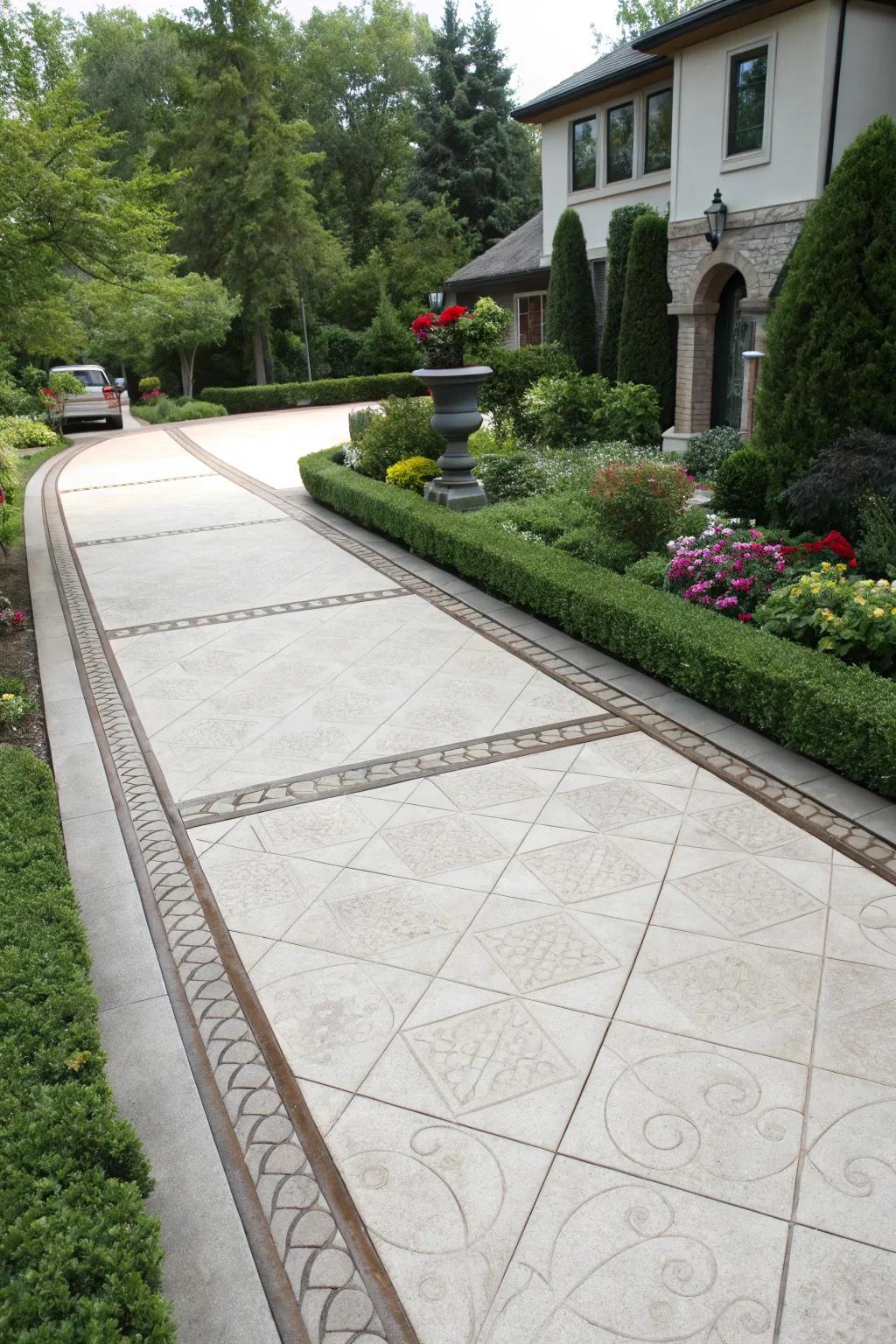 Contrasting borders add a polished touch to this driveway.