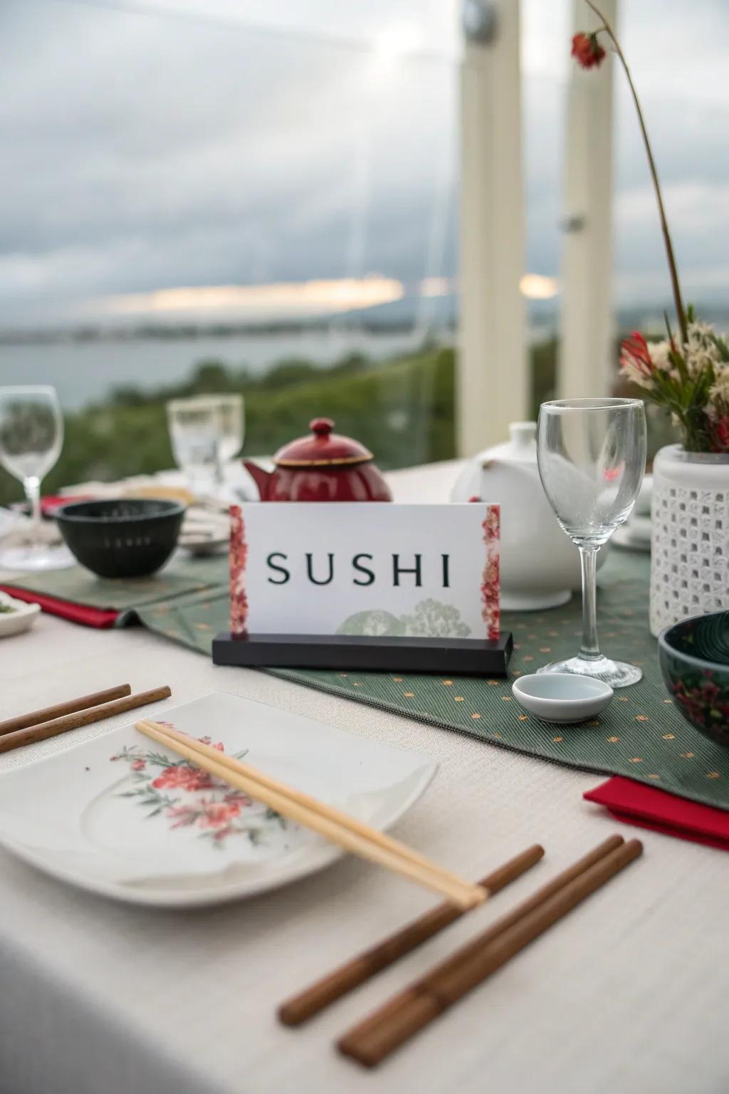 Cuisine-themed tables invite guests on a global culinary journey.