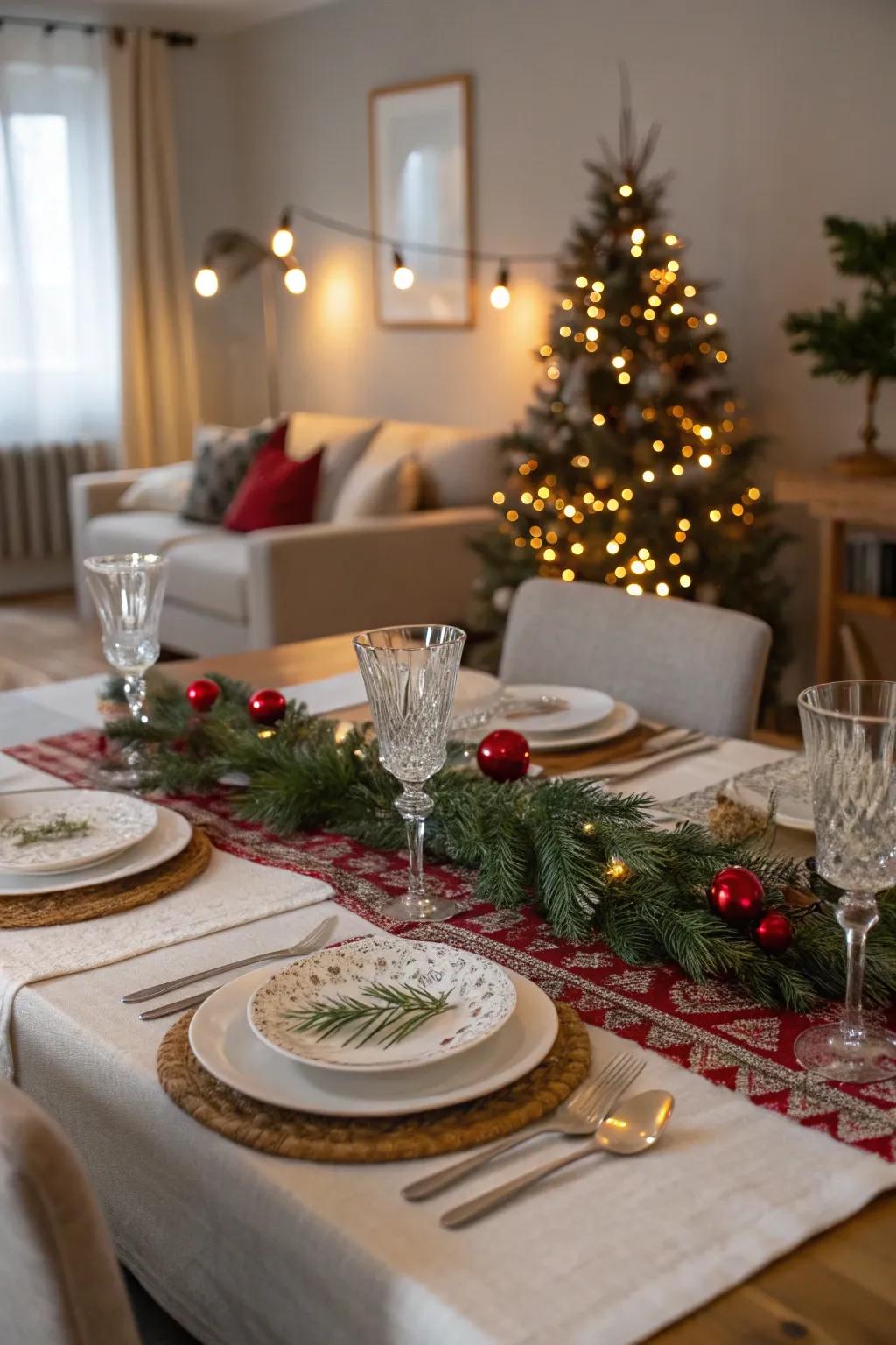 Holiday table runner for a festive and joyful dining experience.