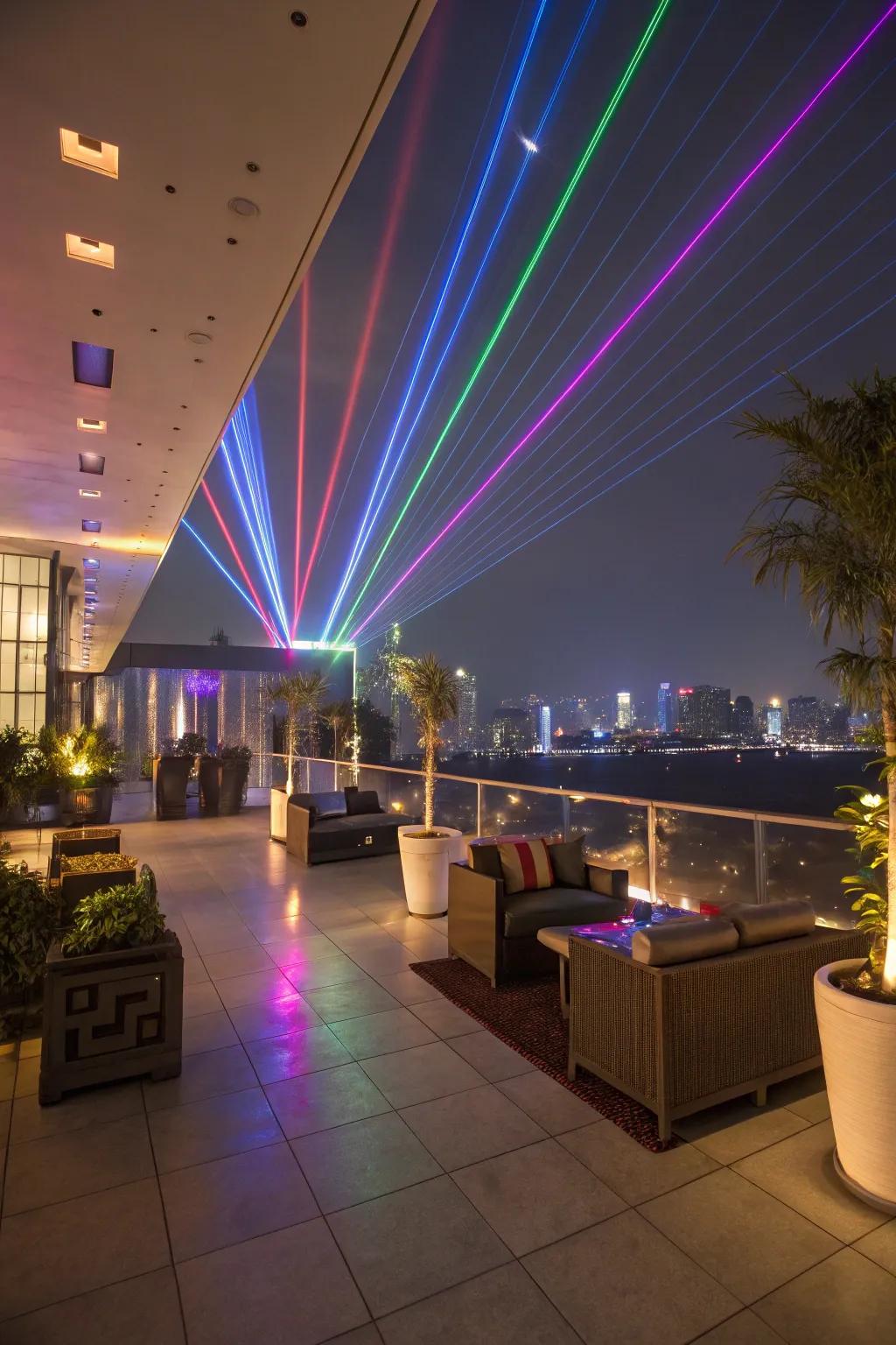 Laser lights turn your terrace into a captivating spectacle.