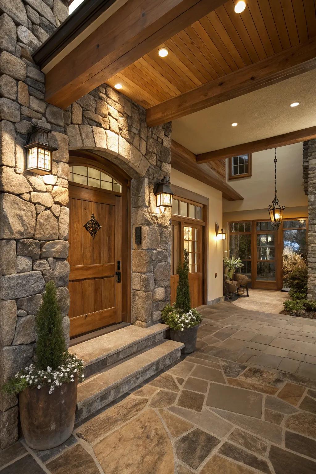 Natural elements create a grounded and earthy atmosphere in your entryway.