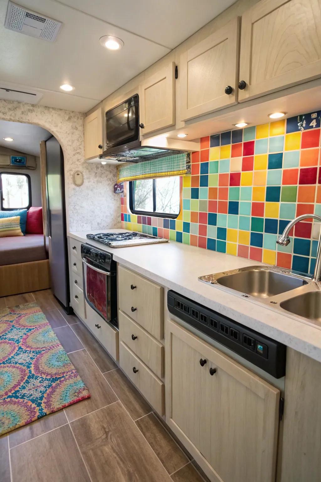 Vibrant colors make a bold statement in your RV kitchen.