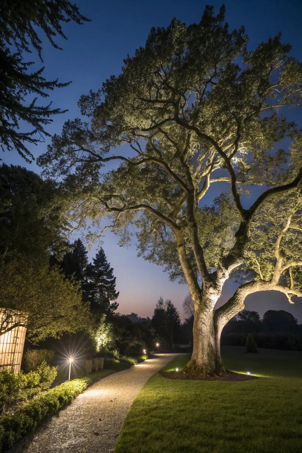 Spotlights transform trees into stunning focal points.