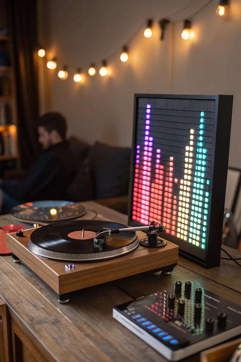 An LED music visualizer adding dynamic visuals to the setup.