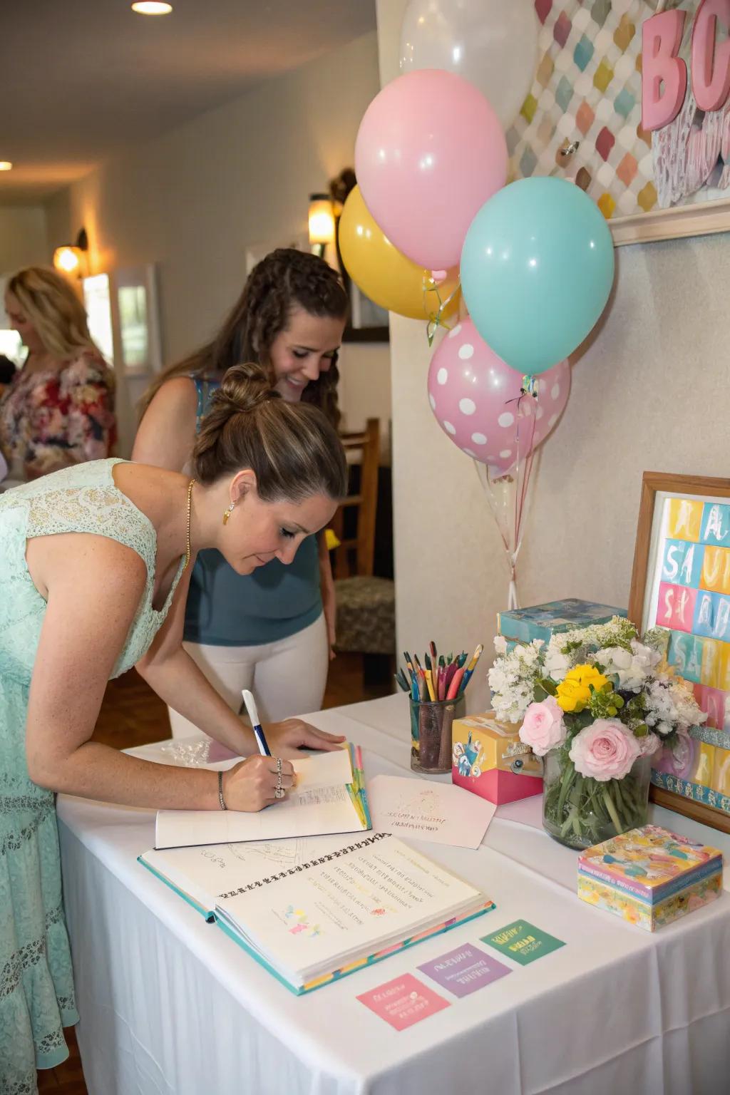 An interactive guest book station filled with heartfelt messages.