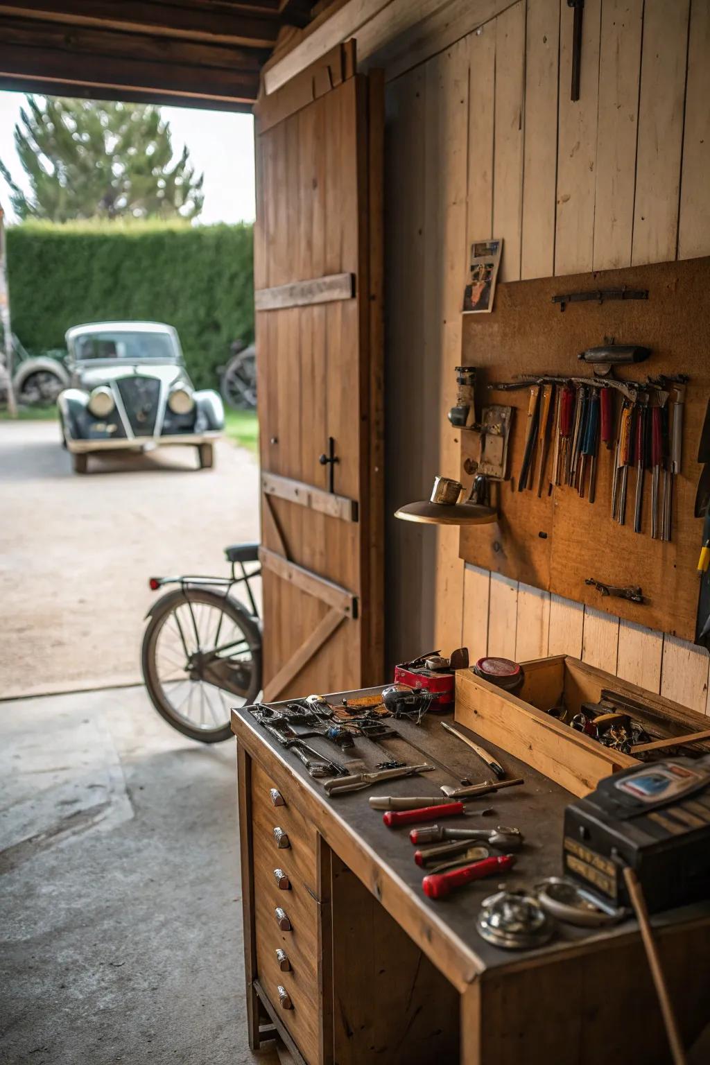 A classic workbench is essential for vintage DIY enthusiasts.