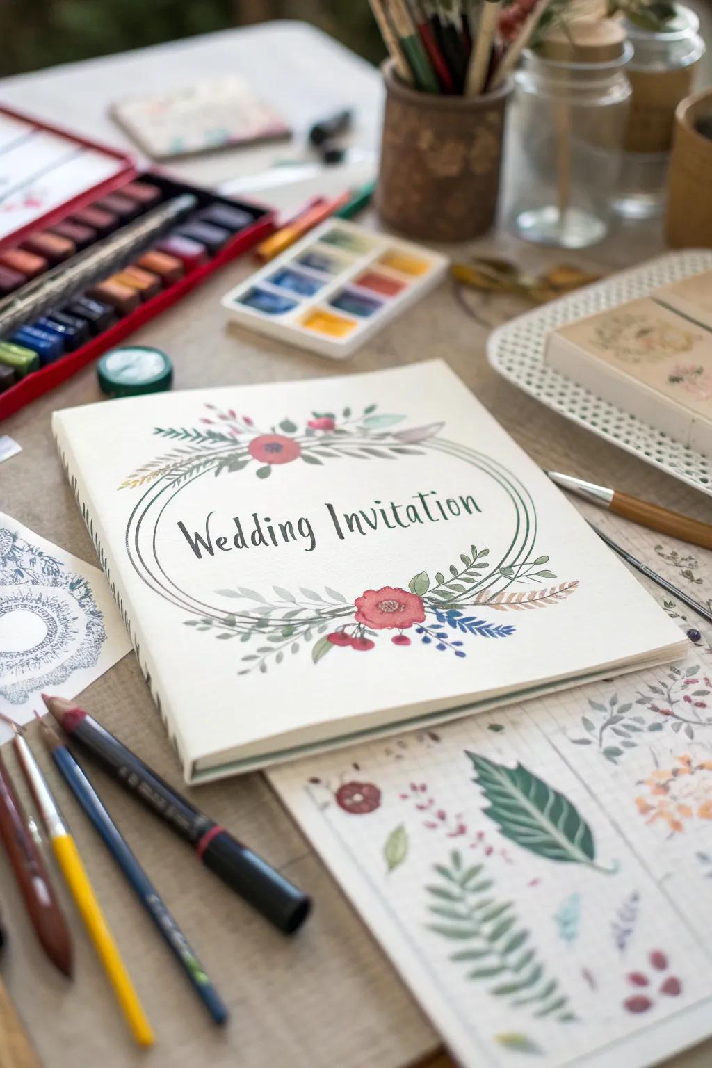 Artistic wedding invitation featuring bespoke illustrations.