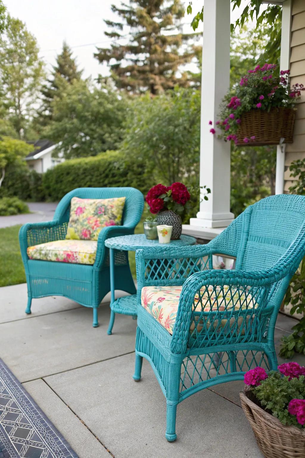 Revamping wicker furniture with a splash of paint.