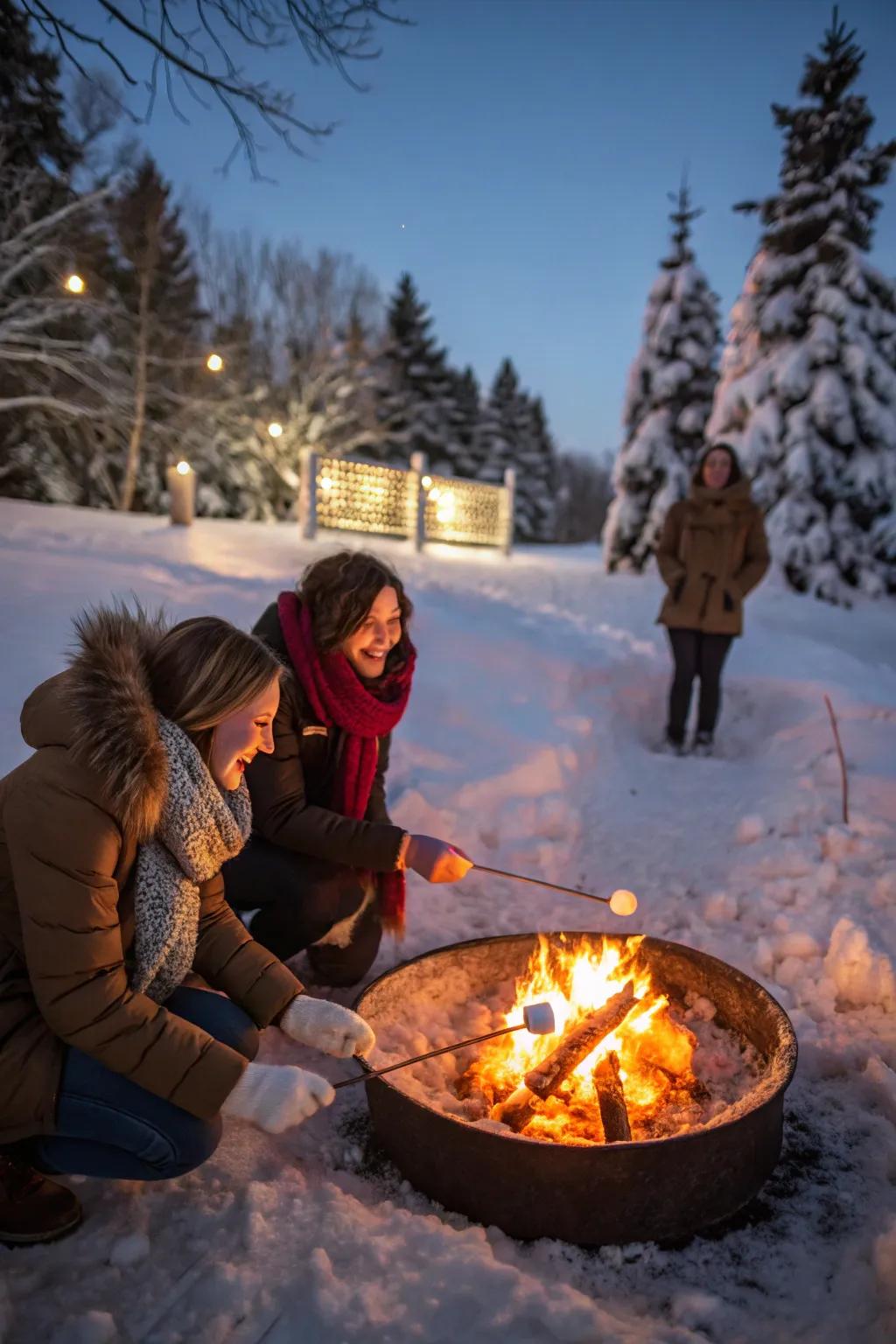 A fire pit for roasting is perfect for a winter picnic.