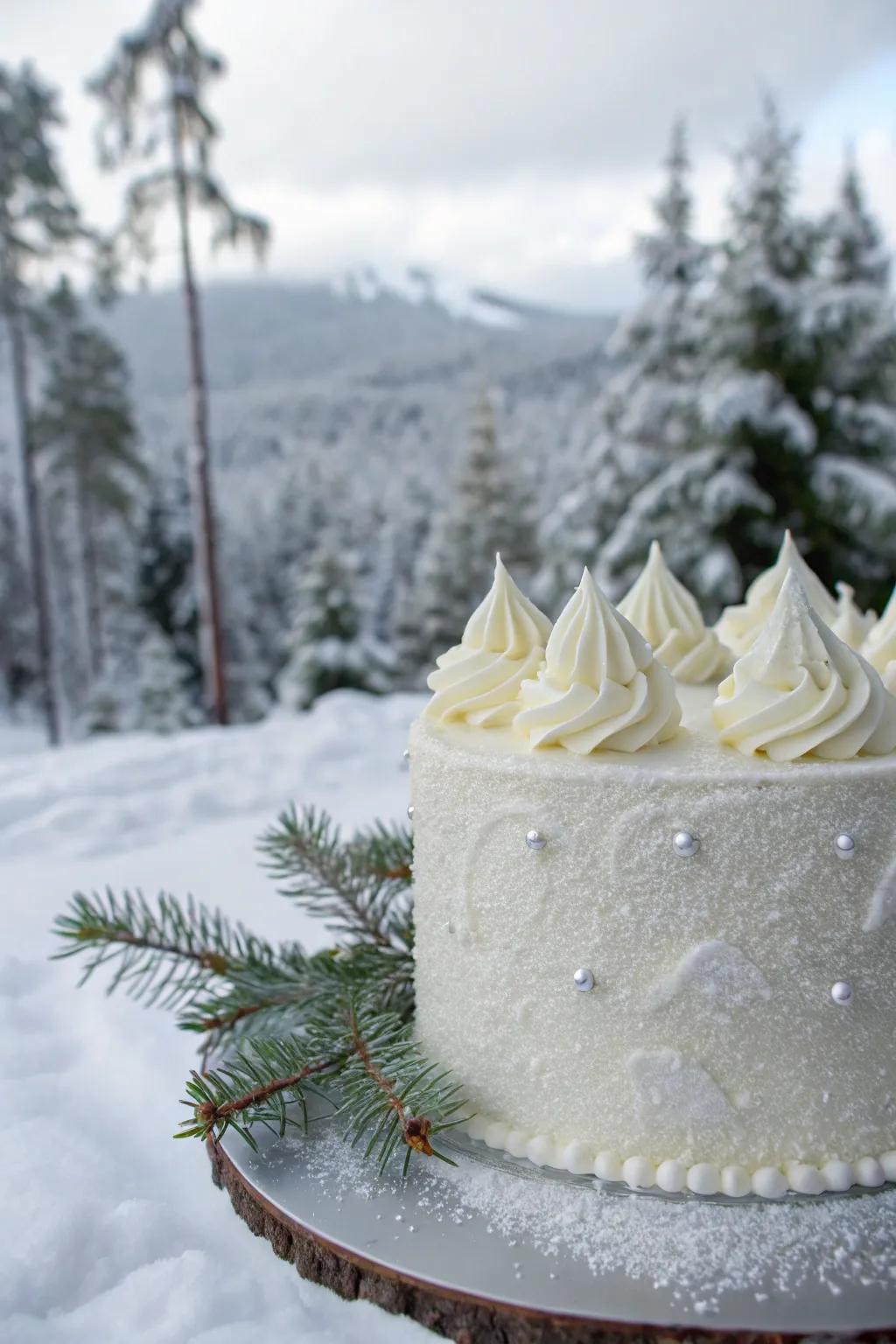 Majestic snowy peaks glitter on this elegant cake.