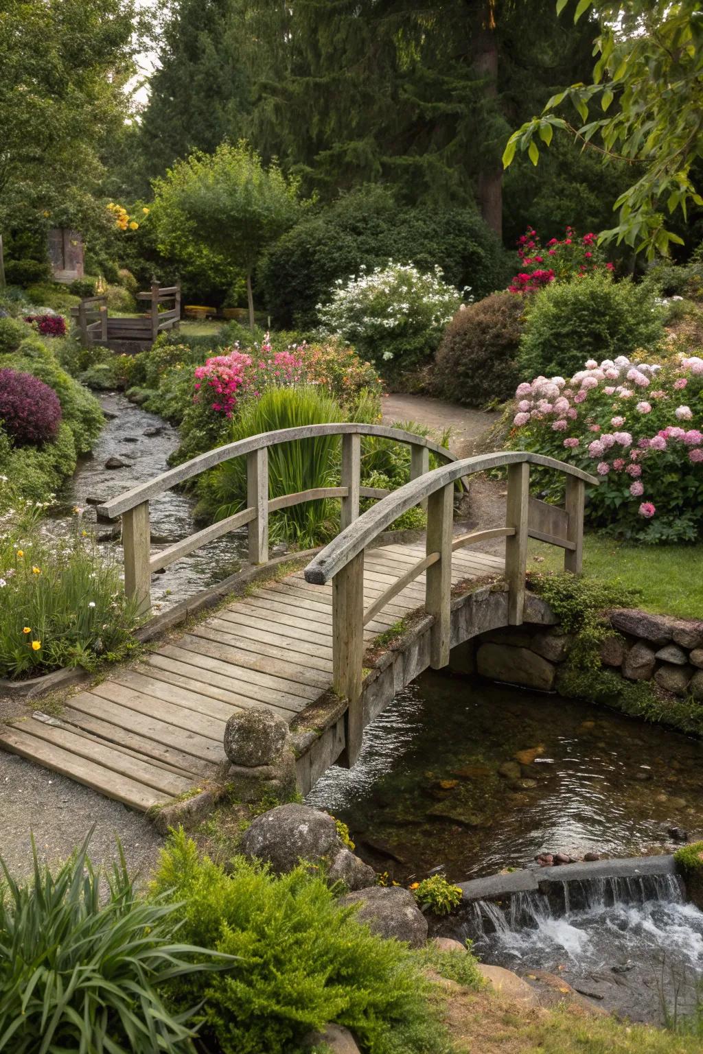 Add a touch of magic with a quaint wooden bridge.