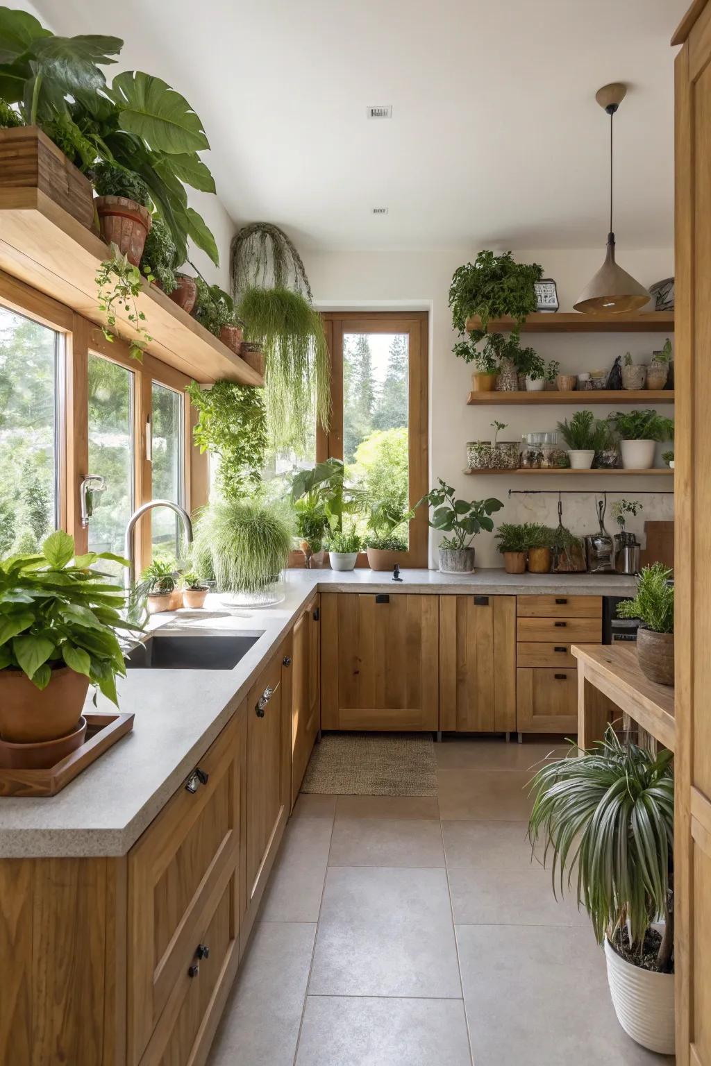 Natural elements like plants add warmth and life.