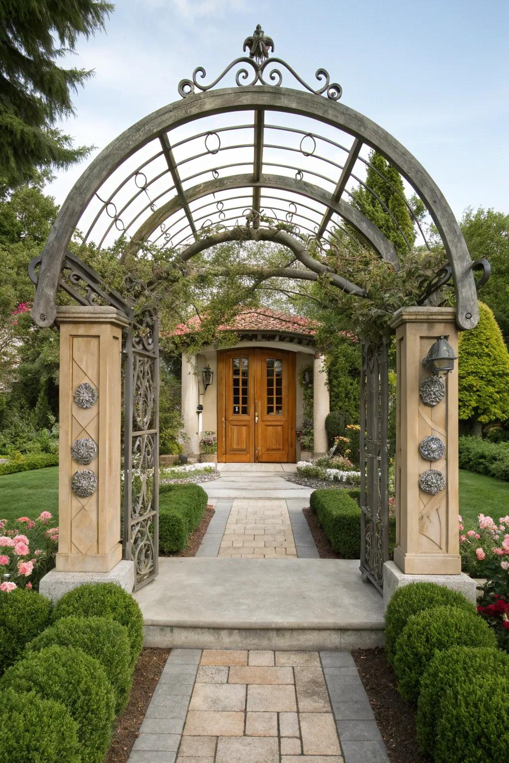 An artistic arbor for a unique and eye-catching entrance.