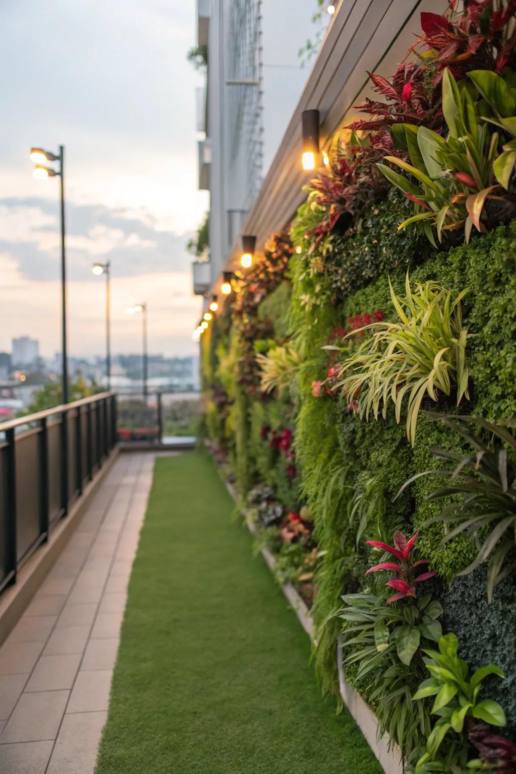 Maximize greenery in small spaces with an artificial vertical garden.