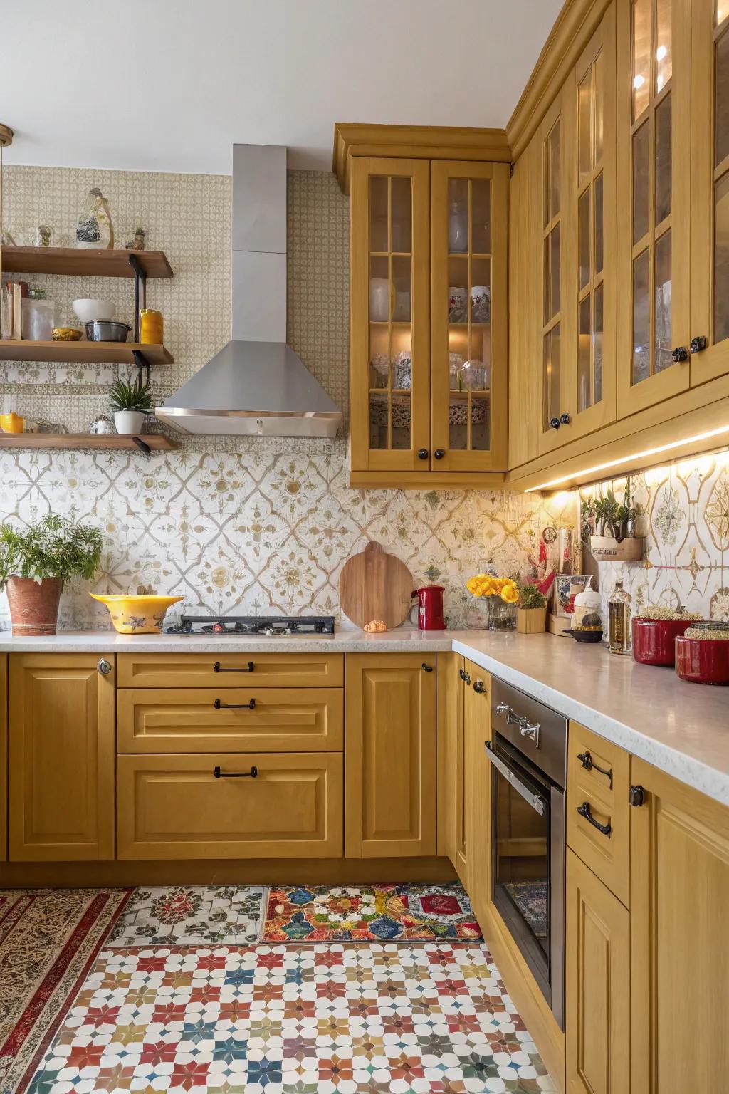 Playful patterns bring a lively vibe to the kitchen.