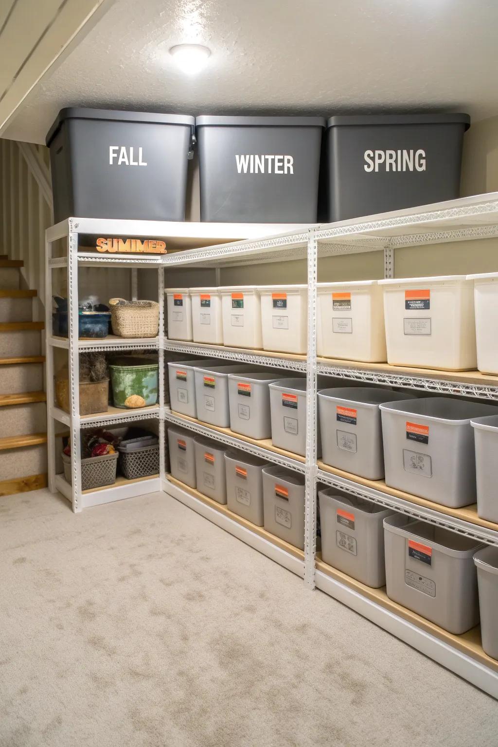 Organizing seasonal decor helps maintain order and accessibility.