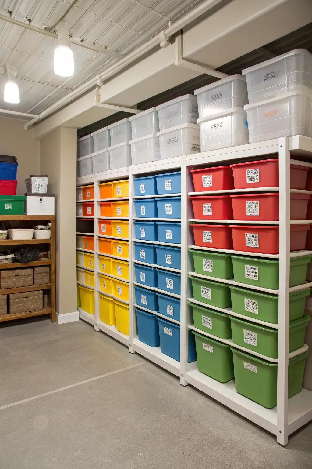 Color-coded shelves streamline organization and add visual interest.