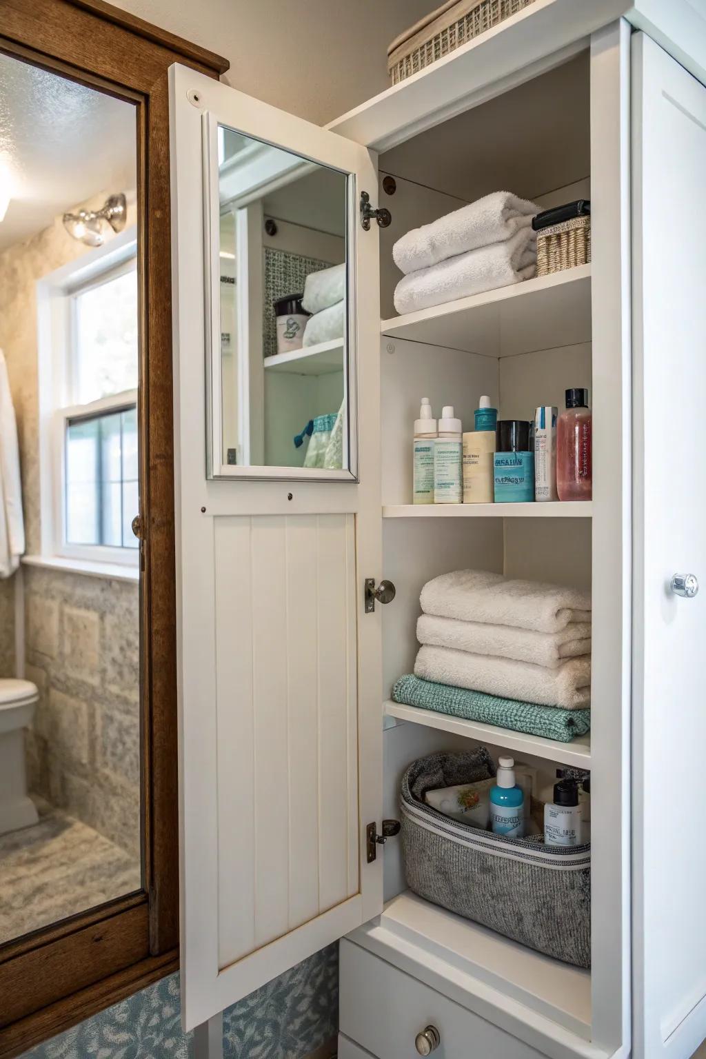 A mirror inside the closet door adds functionality.