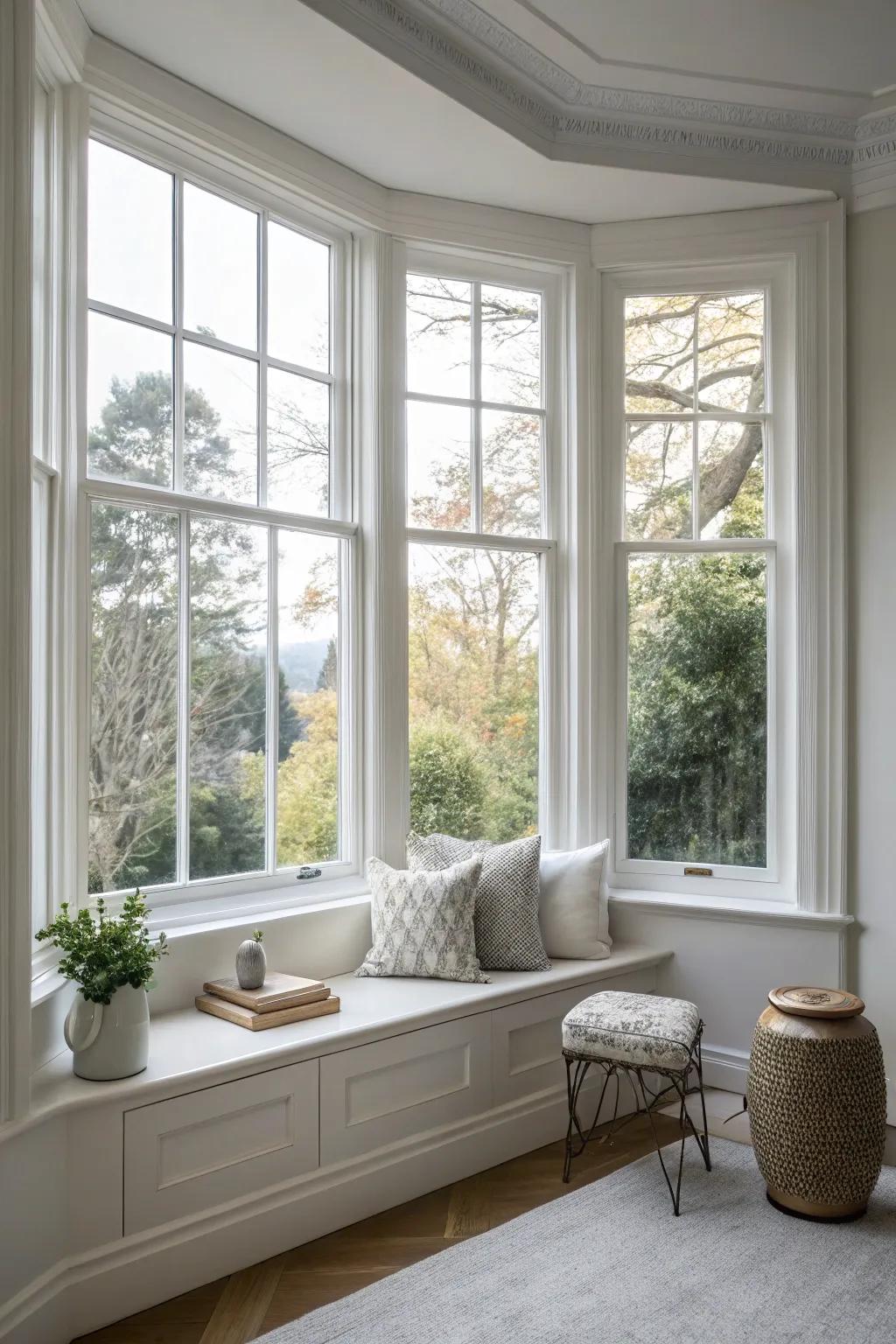 Embrace minimalist simplicity for a modern bay window look.