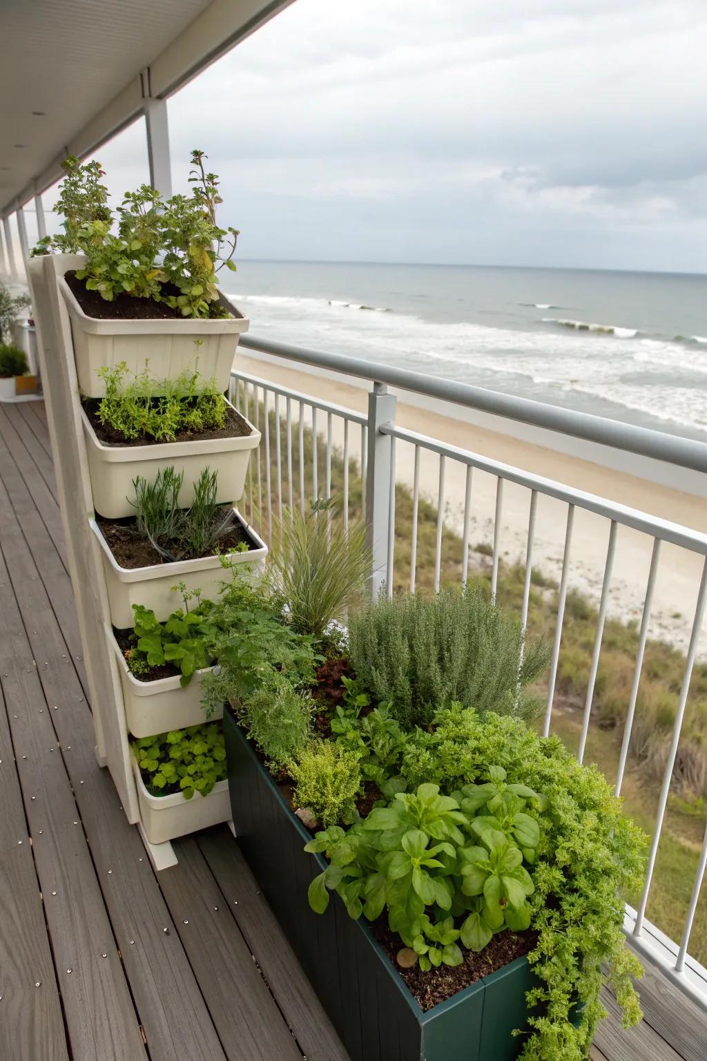 A practical and fresh vertical herb garden by the sea.