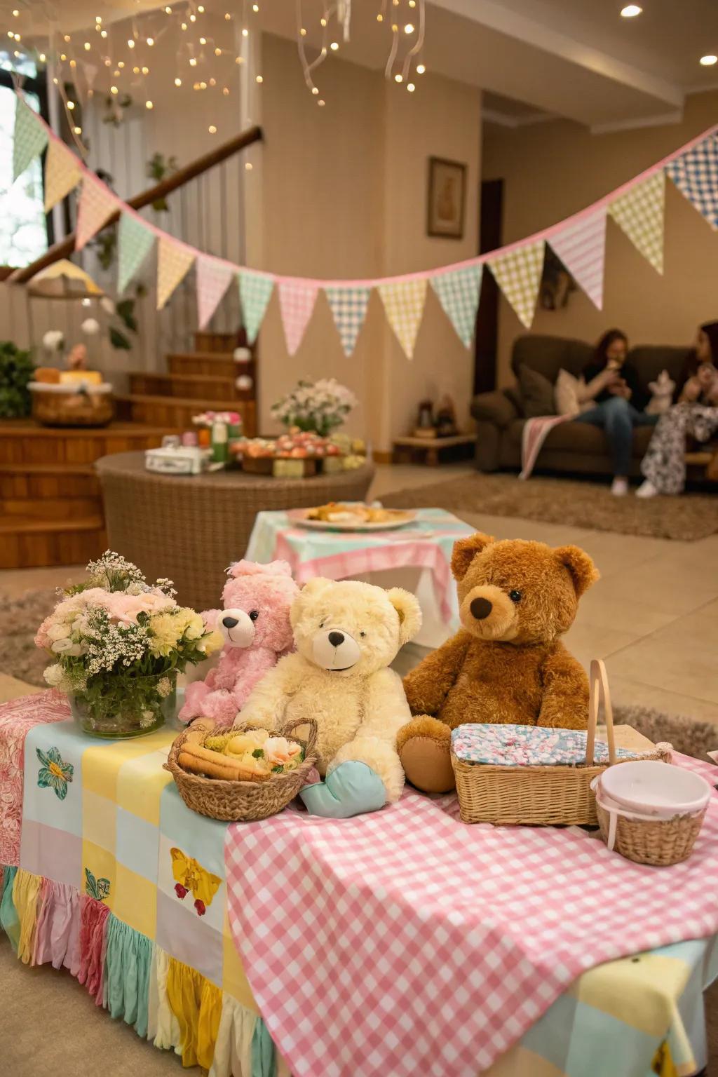 Teddy bear-themed picnic baby shower with cozy elements