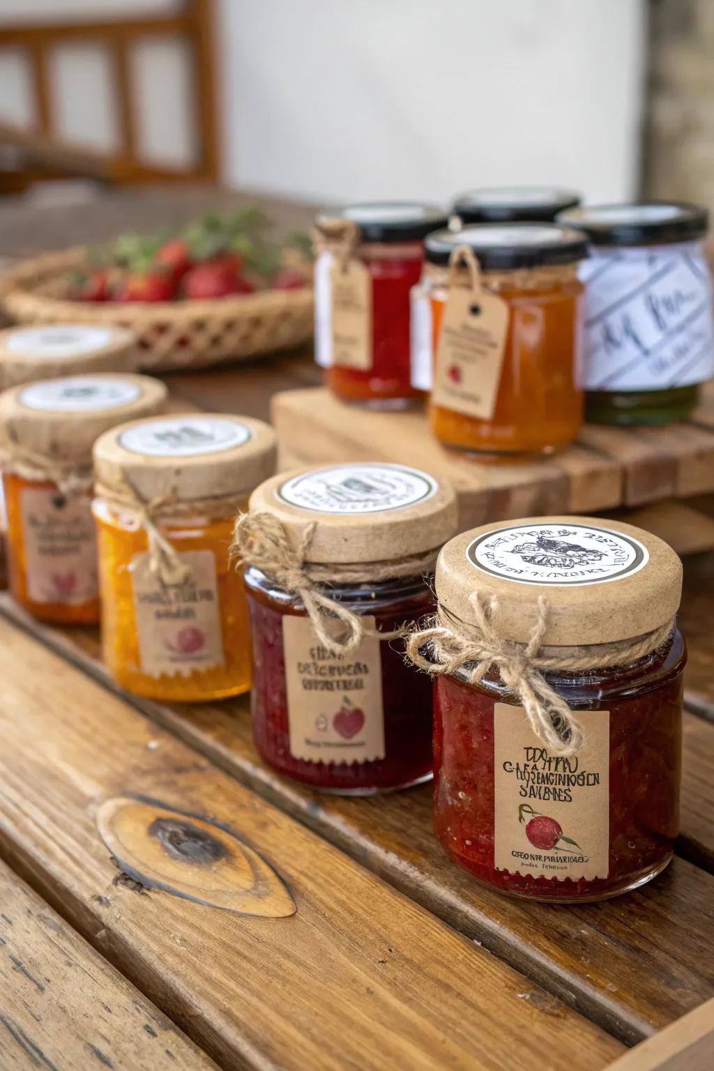 Artisanal jam jars for a flavorful treat.