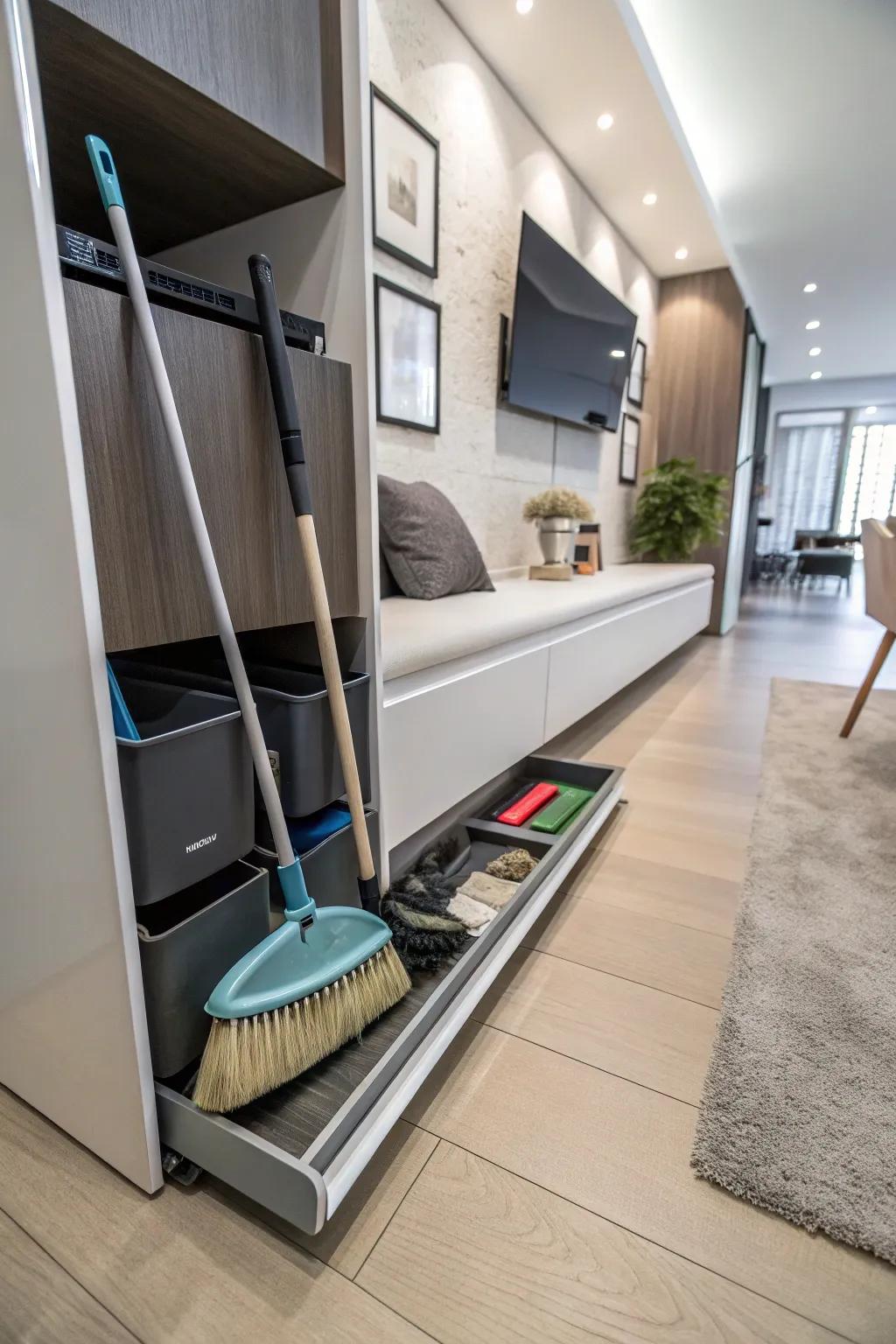 Baseboard storage offers discreet and innovative solutions.