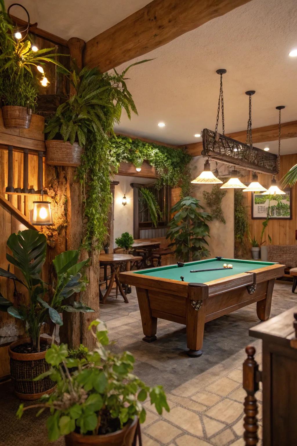 Indoor plants add a refreshing touch to your game room.